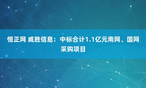 恒正网 威胜信息：中标合计1.1亿元南网、国网采购项目